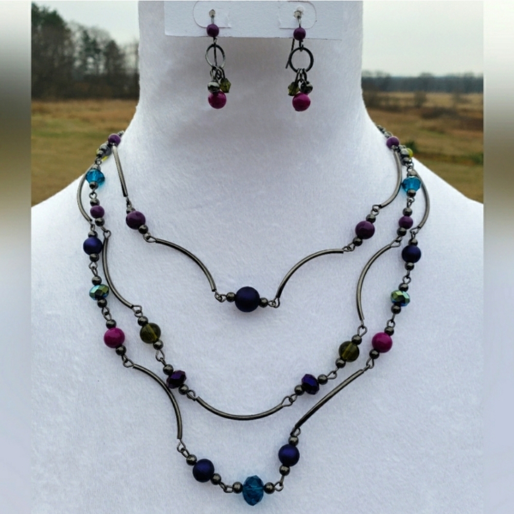 4. Multilayered Statement Necklace and Earring Set